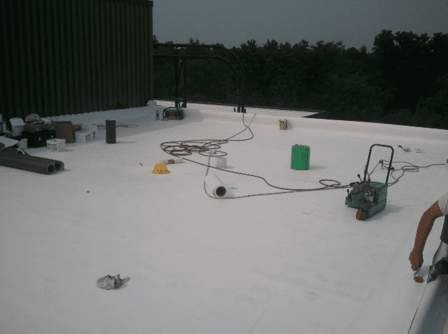 A picture of Thermoplastic Polyolefin roofing under process
